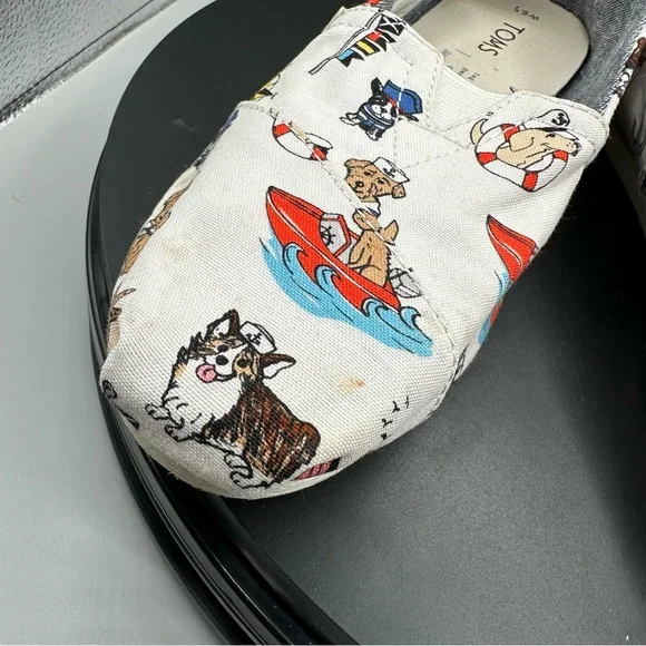 Toms Nautical Dogs Canvas Classic Slip On Shoes Women 6.5 White - Picture 10 of 11